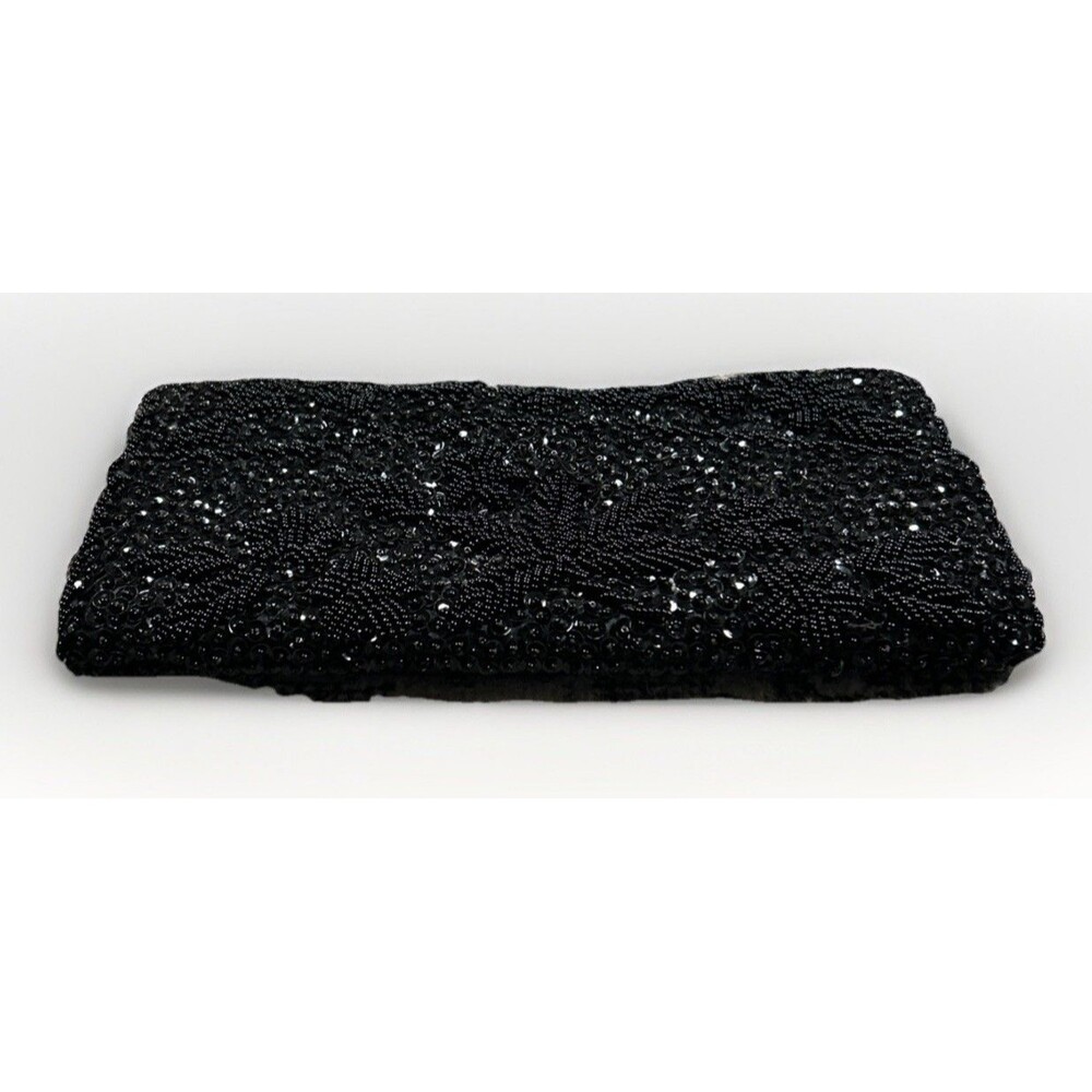 Vtg Rimco Of Cali Clutch Purse Black Beaded Sequin Satin Prom Evening Hong Kong - Picture 5 of 7